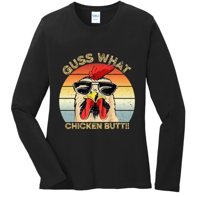 Guess What Chicken Butt Funny Chicken Meme Ladies Long Sleeve Shirt
