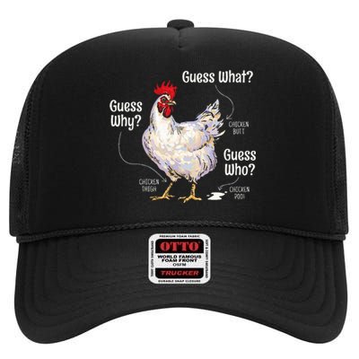 Guess What Chicken Butt Funny Cute Chickens Buffs Lover High Crown Mesh Back Trucker Hat