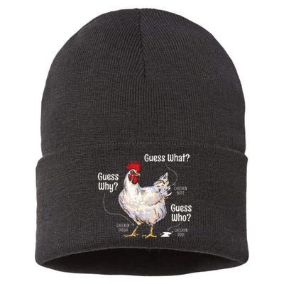 Guess What Chicken Butt Funny Cute Chickens Buffs Lover Sustainable Knit Beanie