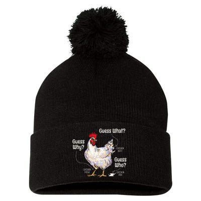 Guess What Chicken Butt Funny Cute Chickens Buffs Lover Pom Pom 12in Knit Beanie