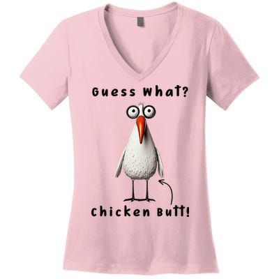 Guess What Chicken Butt Chicken Rooster Meme Funny Costume Women's V-Neck T-Shirt