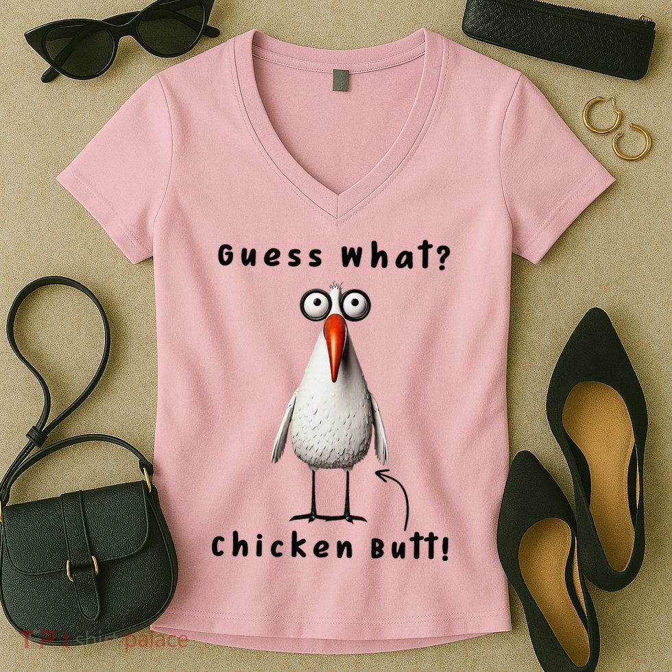 Guess What Chicken Butt Chicken Rooster Meme Funny Costume Women's V-Neck T-Shirt
