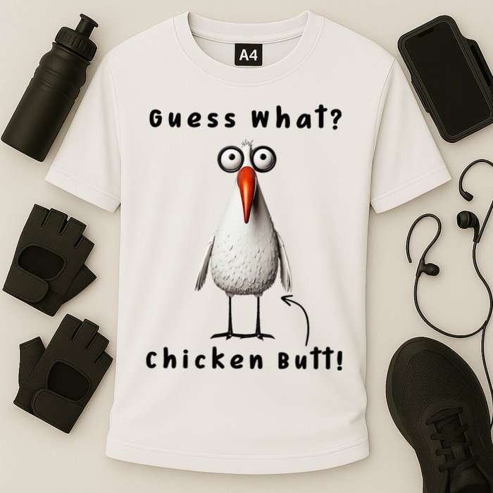 Guess What Chicken Butt Chicken Rooster Meme Funny Costume Cooling Performance Crew T-Shirt