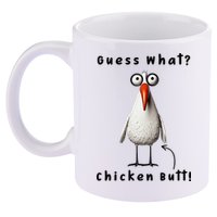 Guess What Chicken Butt Chicken Rooster Meme Funny Costume 11oz C Handle Ceramic Mug