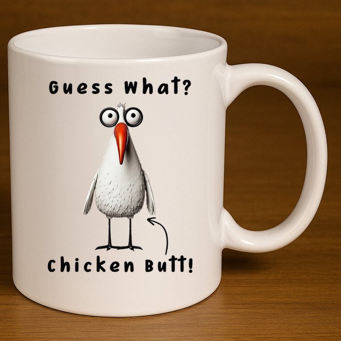 Guess What Chicken Butt Chicken Rooster Meme Funny Costume 11oz C Handle Ceramic Mug