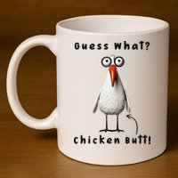 Guess What Chicken Butt Chicken Rooster Meme Funny Costume 11oz C Handle Ceramic Mug