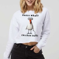 Guess What Chicken Butt Chicken Rooster Meme Funny Costume Cropped Pullover Crew