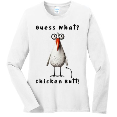 Guess What Chicken Butt Chicken Rooster Meme Funny Costume Ladies Long Sleeve Shirt