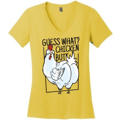 Guess What Chicken Butt Funny Women's V-Neck T-Shirt