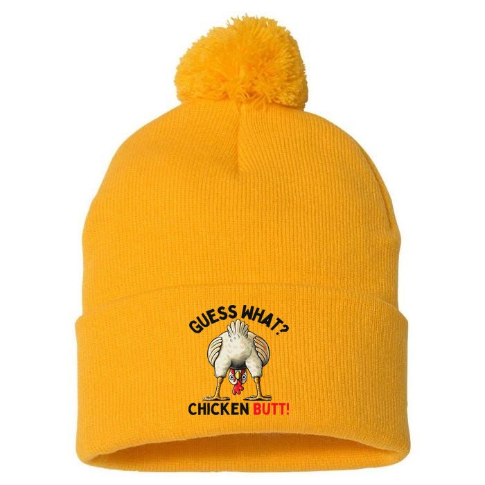 Guess What Chicken Butt Chicken Pom Pom 12in Knit Beanie