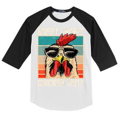Guess What Chicken Butt | Funny Chicken Meme Kids Colorblock Raglan Jersey