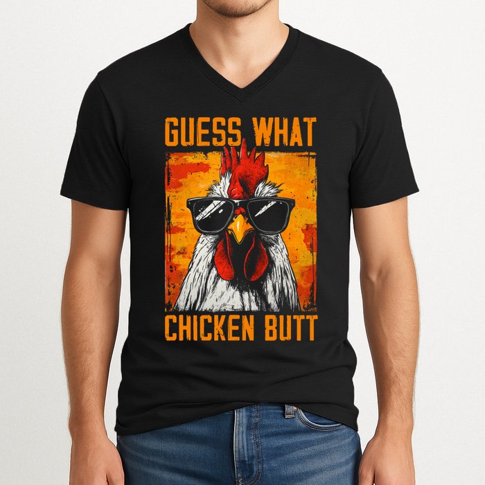 Guess What Chicken Butt Funny Saying Rooster V-Neck T-Shirt