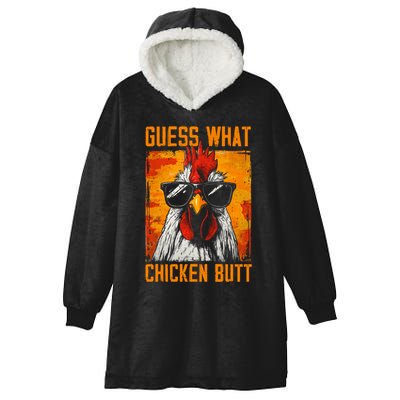 Guess What Chicken Butt Funny Saying Rooster Hooded Wearable Blanket