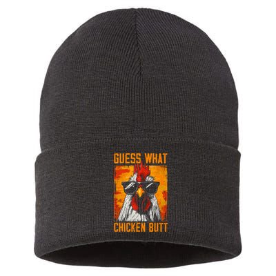 Guess What Chicken Butt Funny Saying Rooster Sustainable Knit Beanie