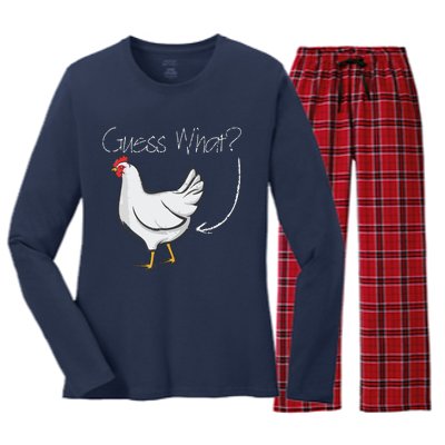 Guess What Chicken Shirts Funny Joking Chicken Gift Women's Long Sleeve Flannel Pajama Set 