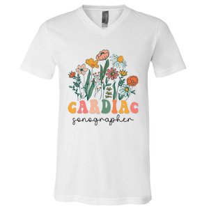 Groovy Wildflower Cardiac Sonographer Tees V-Neck T-Shirt