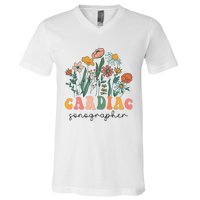 Groovy Wildflower Cardiac Sonographer Tees V-Neck T-Shirt