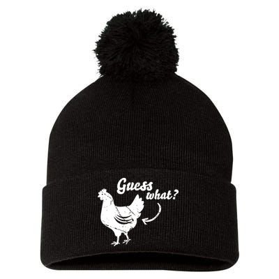 Guess What Chicken Butt The Original Distressed Look Pom Pom 12in Knit Beanie