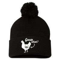 Guess What Chicken Butt The Original Distressed Look Pom Pom 12in Knit Beanie