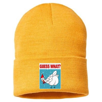 Guess What Chicken Butt Funny Egg & Chicken Farmer Christmas Sustainable Knit Beanie