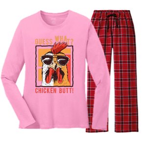 Guess What Chicken Butt! Funny Dadsiblingsfriends Women's Long Sleeve Flannel Pajama Set 