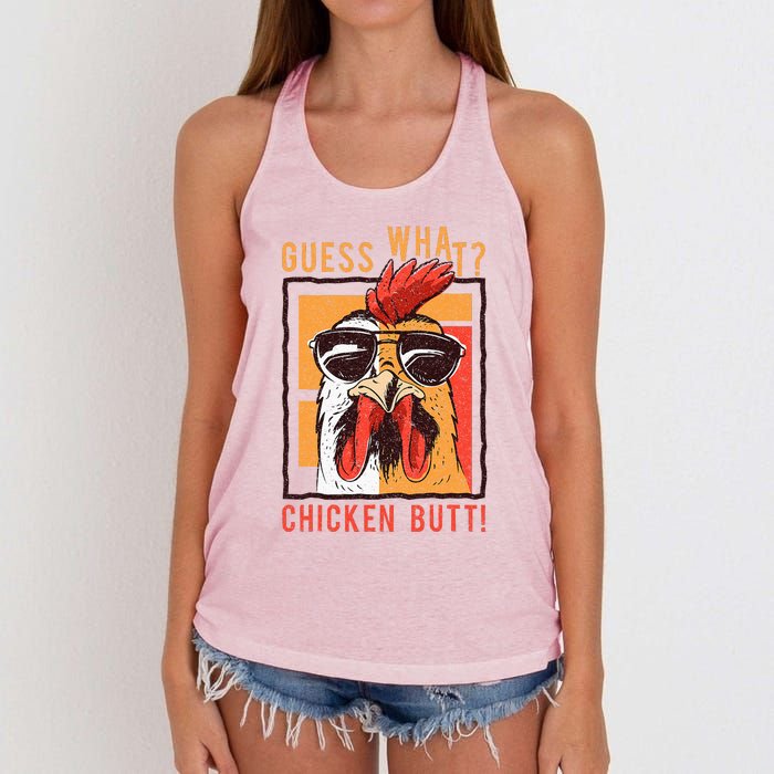 Guess What Chicken Butt! Funny Dadsiblingsfriends Women's Knotted Racerback Tank