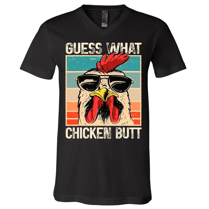 Guess What Chicken Butt Funny Chicken Meme V-Neck T-Shirt