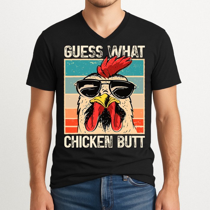 Guess What Chicken Butt Funny Chicken Meme V-Neck T-Shirt