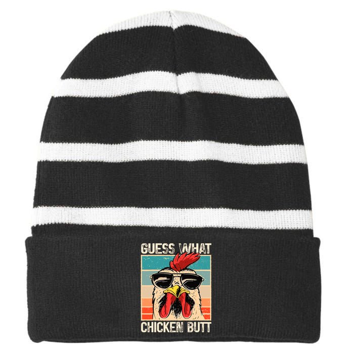 Guess What Chicken Butt Funny Chicken Meme Striped Beanie with Solid Band