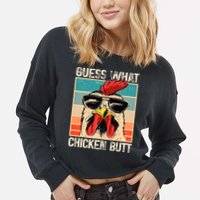 Guess What Chicken Butt Funny Chicken Meme Cropped Pullover Crew
