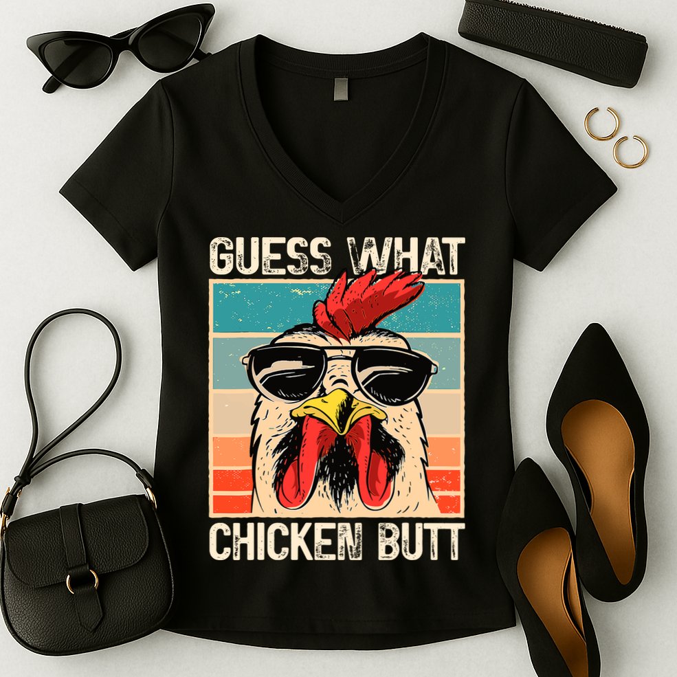 Guess What Chicken Butt Funny Chicken Meme Women's V-Neck T-Shirt