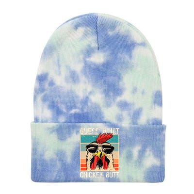 Guess What Chicken Butt Funny Chicken Meme Tie Dye 12in Knit Beanie