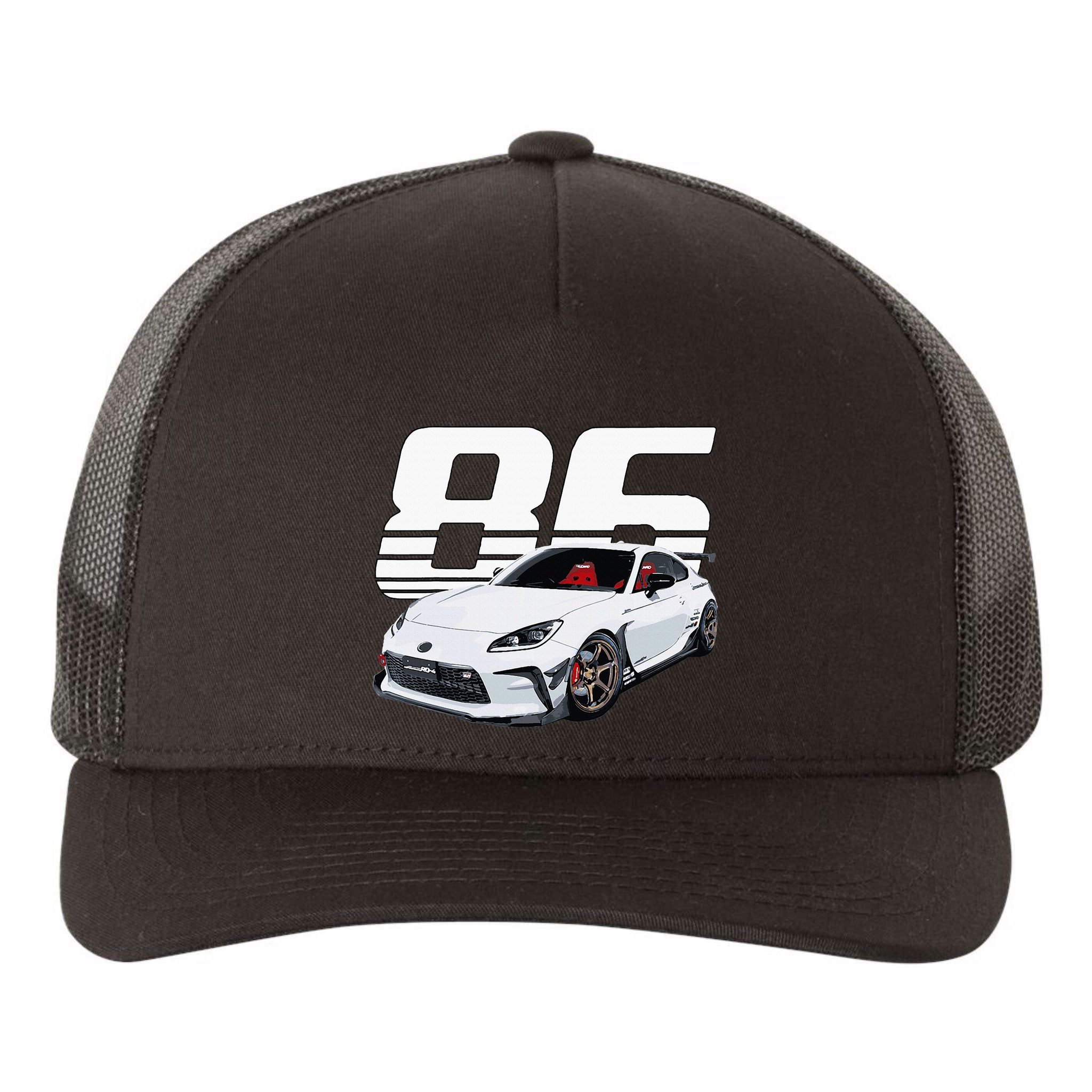 Gr86 White Car Yupoong Adult 5-Panel Trucker Hat