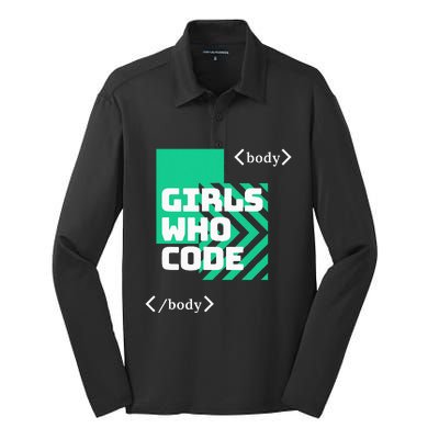 Girl Who Code Silk Touch Performance Long Sleeve Polo