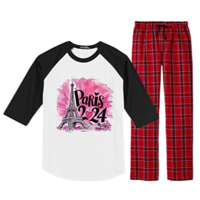 Girl Women Cute 2024 Eiffel Tower Love Paris Raglan Sleeve Pajama Set