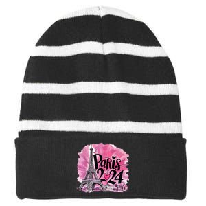 Girl Women Cute 2024 Eiffel Tower Love Paris Striped Beanie with Solid Band