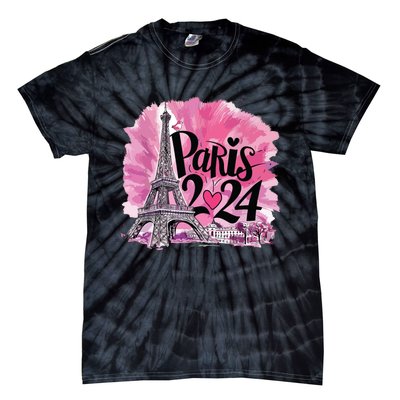 Girl Women Cute 2024 Eiffel Tower Love Paris Tie-Dye T-Shirt