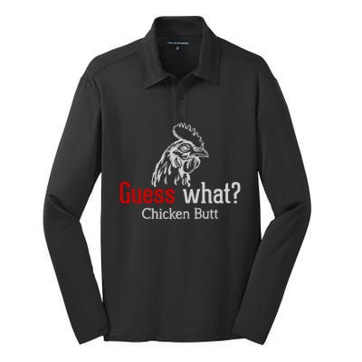 Guess What Chicken Butt Funny Animal Rooster Joke Humor Gift Silk Touch Performance Long Sleeve Polo