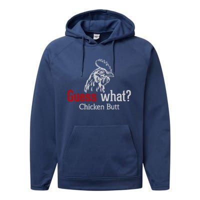 Guess What Chicken Butt Funny Animal Rooster Joke Humor Gift Performance Fleece Hoodie