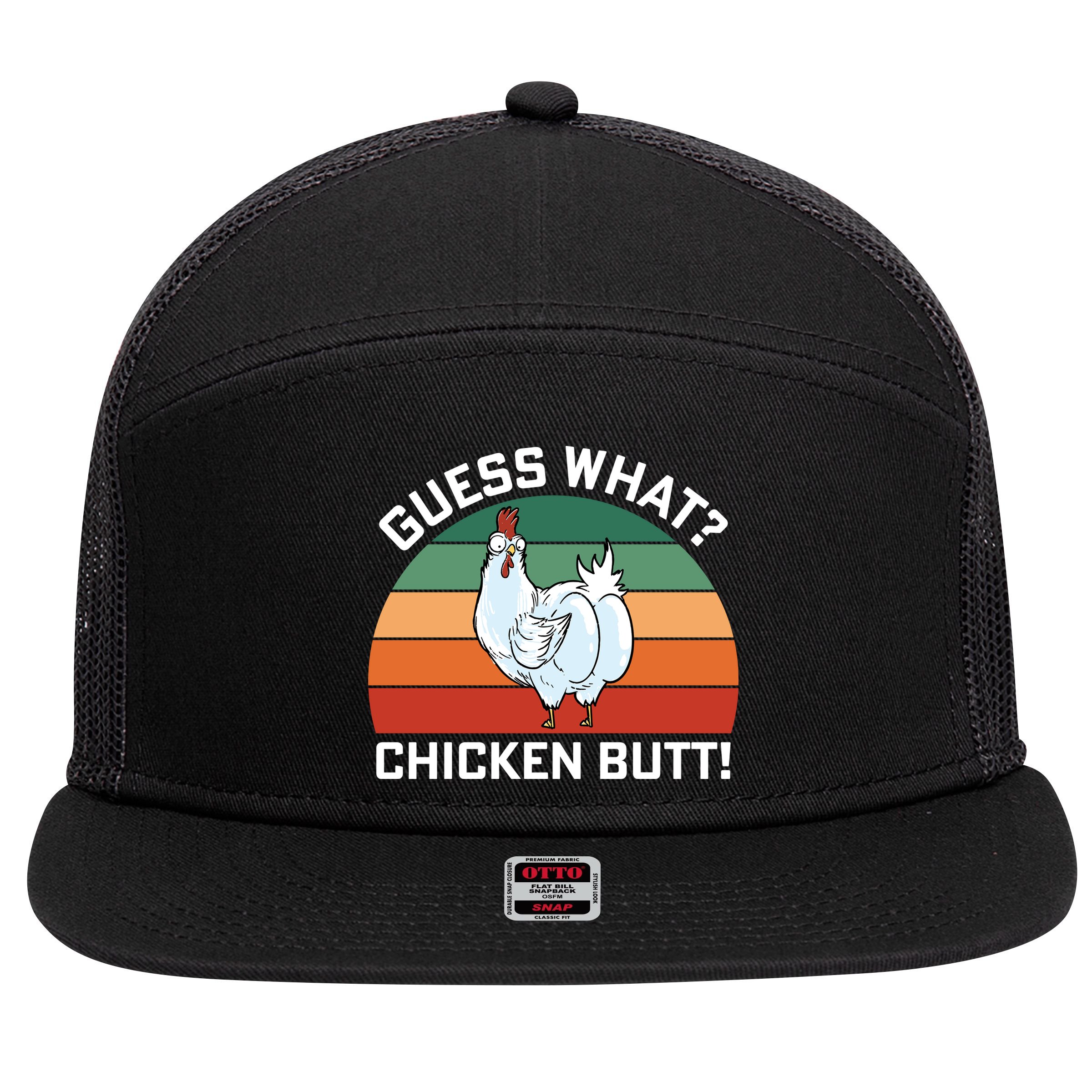Guess What? Chicken Butt Funny 7 Panel Mesh Trucker Snapback Hat