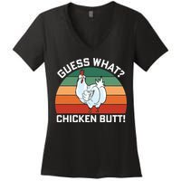 Guess What? Chicken Butt Funny Women's V-Neck T-Shirt