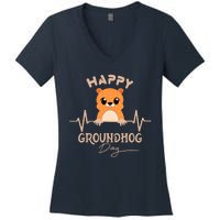 Groundhog Whisperer Day Happy Woodchuck Groundhog Day Women's V-Neck T-Shirt