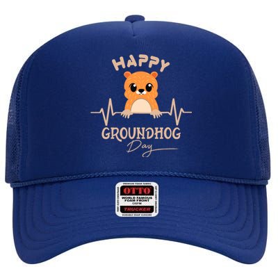 Groundhog Whisperer Day Happy Woodchuck Groundhog Day High Crown Mesh Back Trucker Hat