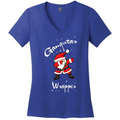 Gangstar Wrapper Dabbing Santa Christmas Women's V-Neck T-Shirt