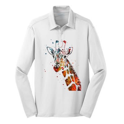 Giraffe Watercolor Design Silk Touch Performance Long Sleeve Polo