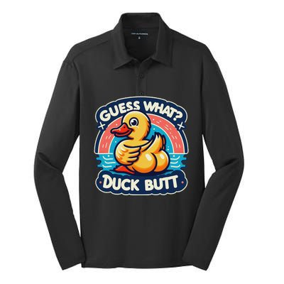 Guess What Duck Butt Funny Duck Silk Touch Performance Long Sleeve Polo