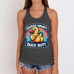 Guess What Duck Butt Funny Duck Women's Knotted Racerback Tank