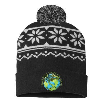 Global Warming Earth Day Save Bees Trees And Seas USA-Made Snowflake Beanie