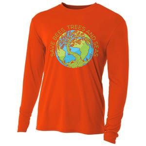 Global Warming Earth Day Save Bees Trees And Seas Great Gift Cooling Performance Long Sleeve Crew