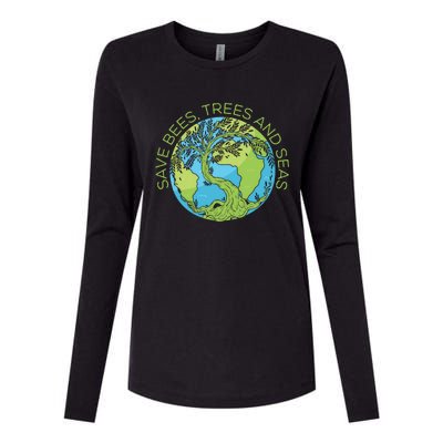 Global Warming Earth Day Save Bees Trees And Seas Great Gift Womens Cotton Relaxed Long Sleeve T-Shirt